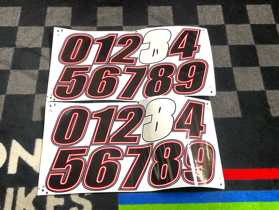 Race Numbers - Custom Adhesive Decals. Red, white, black. #RN_IMMVS1