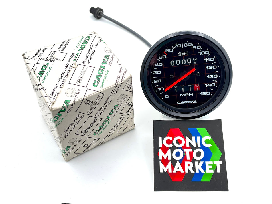 Cagiva 650 Alazzurra (1985) Speedometer, Miles. New-in-Box. (OEM) #000045429