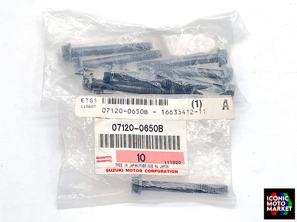 Suzuki GSX1300R Hayabusa, GSX-R1000, 750, 600 - Cylinder Head Bolts, 10 Pack. NOS (OEM) #07120-0650B