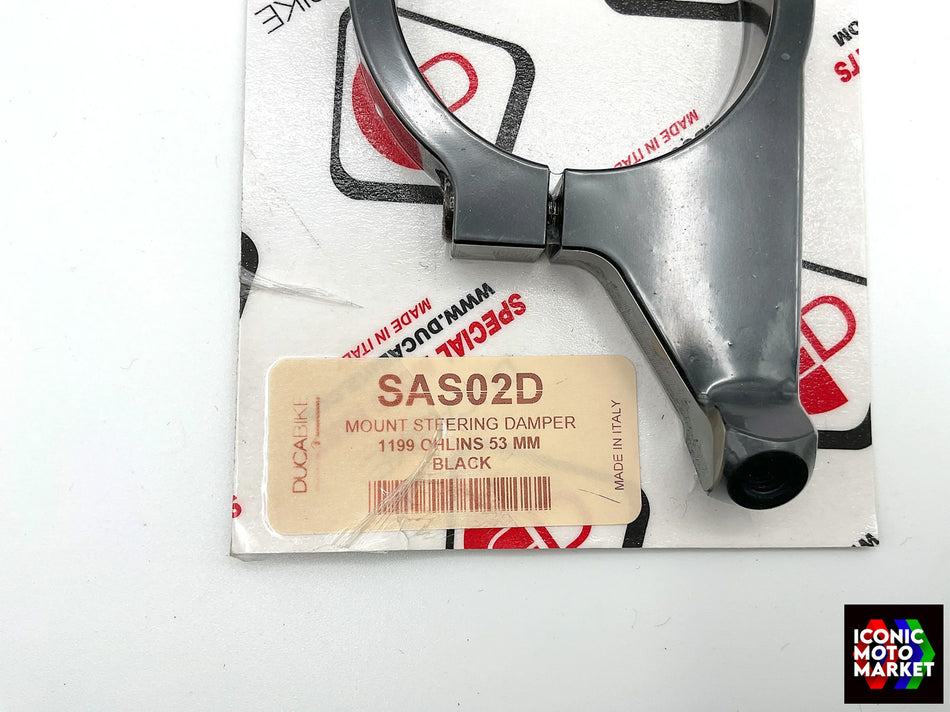 Ducati 1199/1299/959/899 Panigale - Steering Damper Bracket, for Ohlins 53mm - Black. #SAS02D