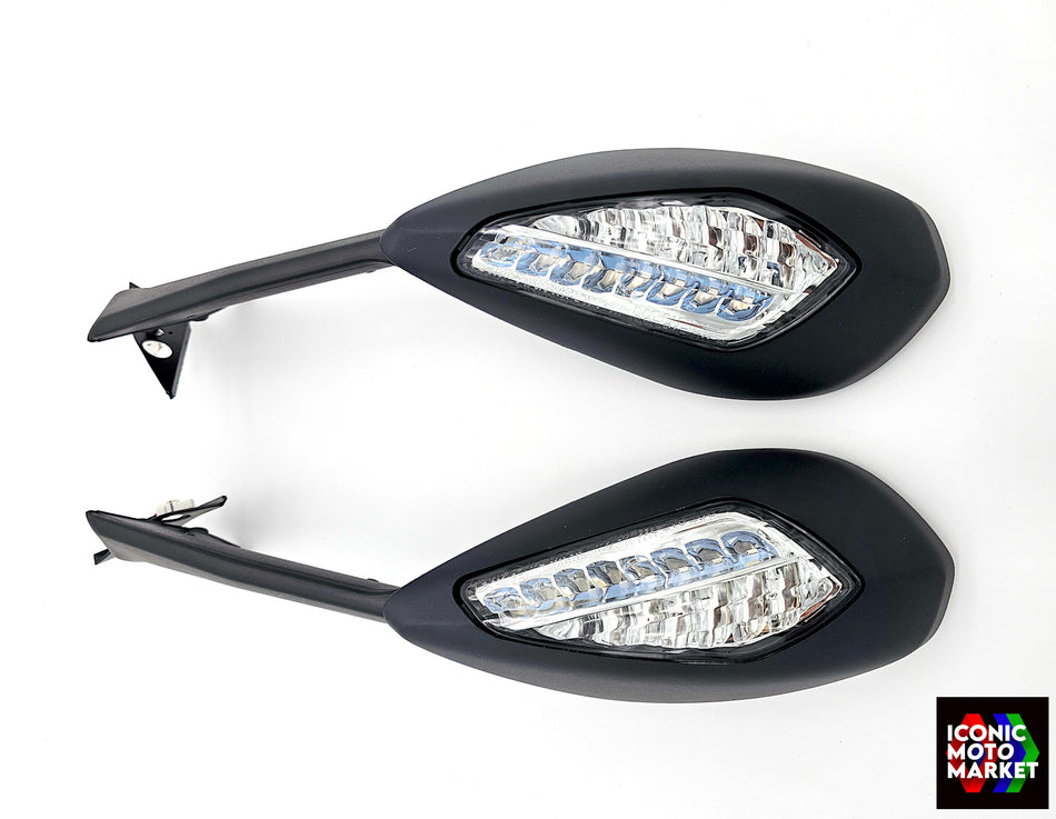 Ducati Panigale V4, Panigale V2 - Mirrors w/ Integrated Turn Signals, Set. New. (OEM) #52310645A_52310655A
